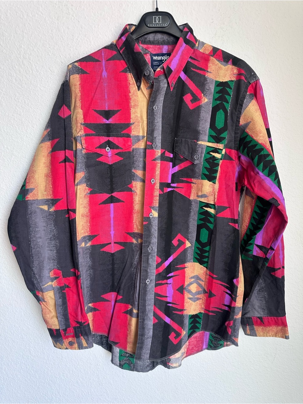 Vintage 90s Wrangler Aztec Brushpopper Western Shirt XL 16.5-34 USA Cowboy cut